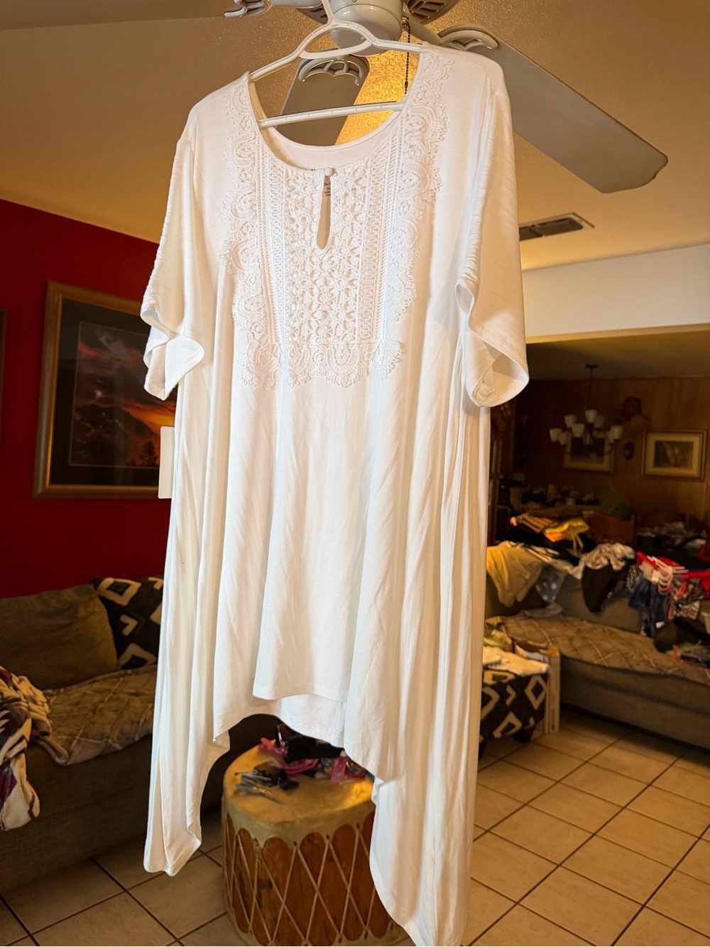 Roaman's White Asymmetrical Embroidered Tunic